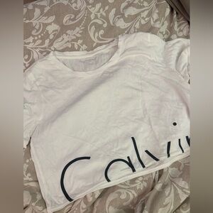Calvin Klein Cropped White Tee with Bold Logo